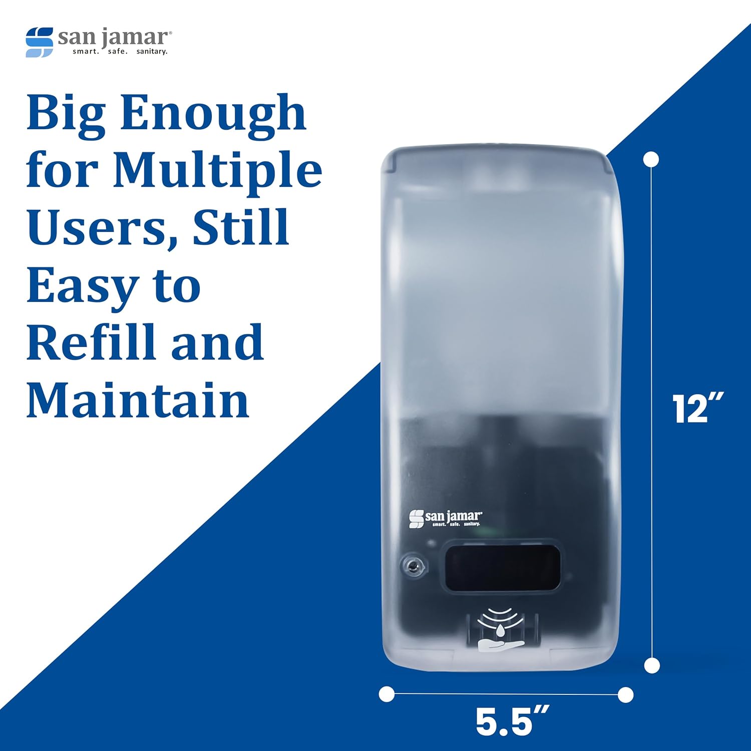 San Jamar Classic Rely Hybrid Electronic Liquid and Lotion Soap Dispenser Hand Sanitizer Dispenser for Bathroom, Kitchen, Restrooms, and Restaurants, Plastic, 900 Ml, Arctic Blue