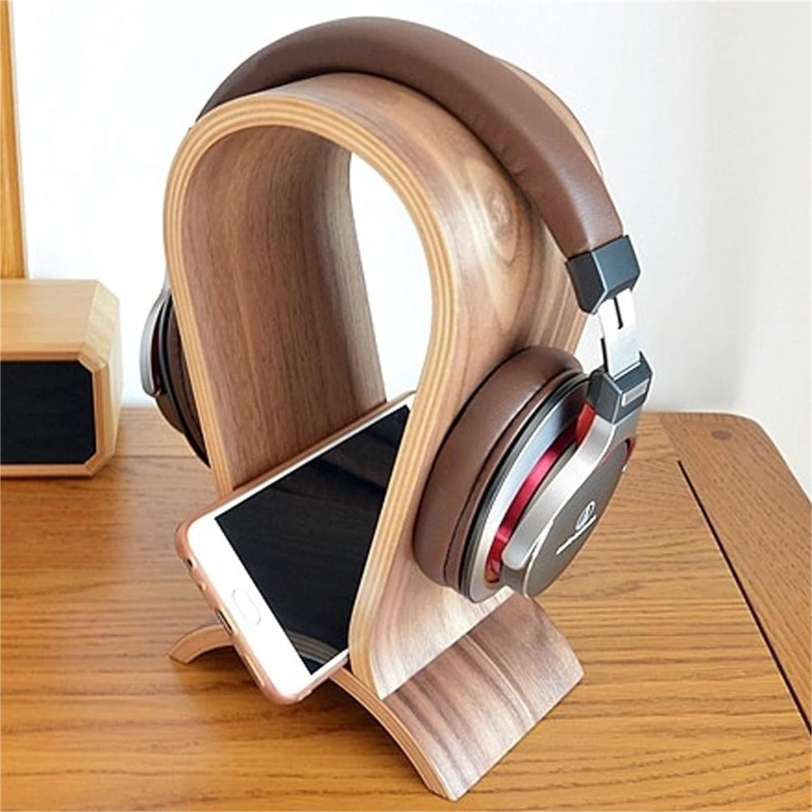 MRKU Supporto per Cuffie, Gancio per Cuffie, Supporto da scrivania in Legno massello di Noce, Display per PC da Gioco