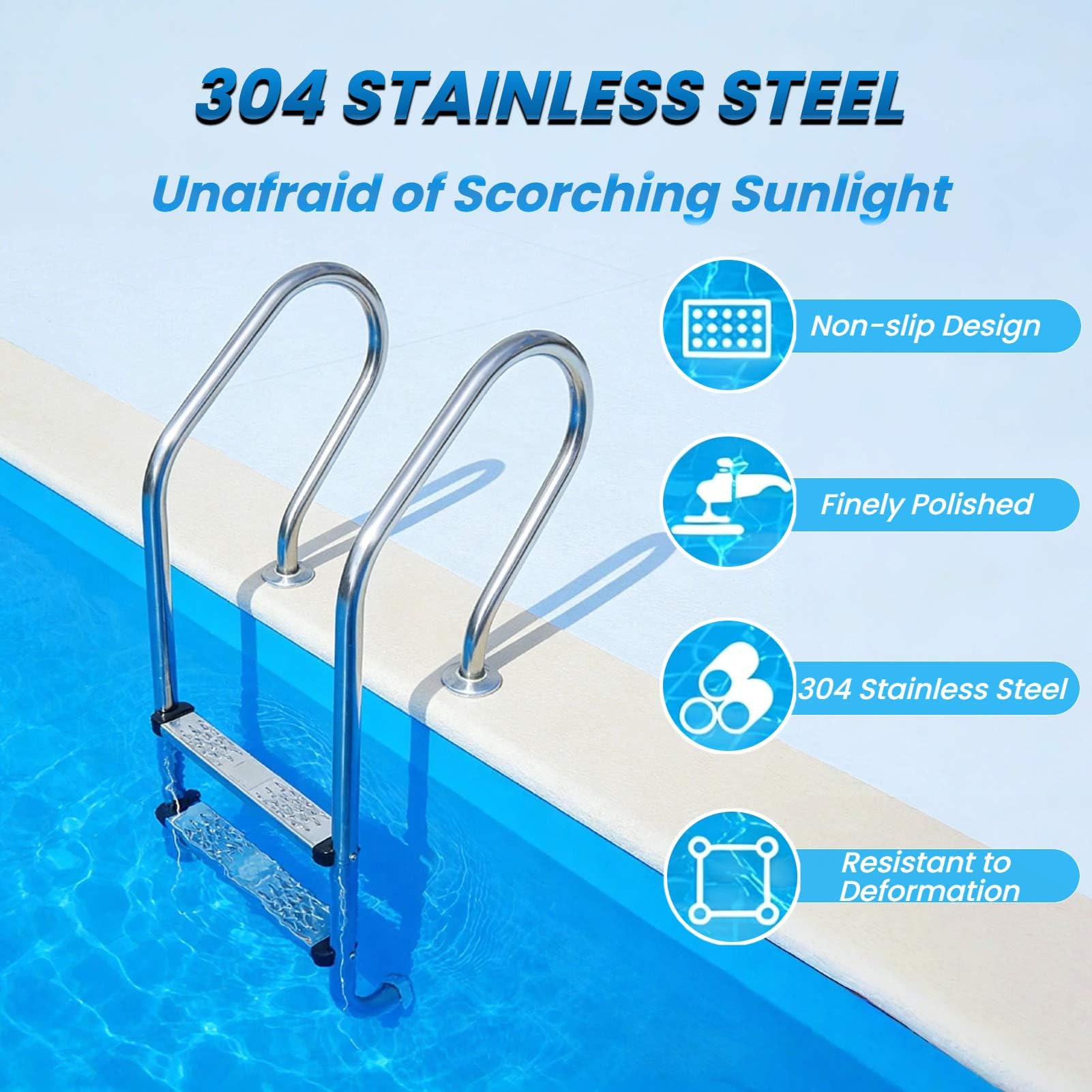 Scaletta per Piscina interrata, gradini Antiscivolo, in Acciaio Inossidabile, Facile da Montare, Resistente, sicura, a 3 gradini, per Interni ed Esterni.