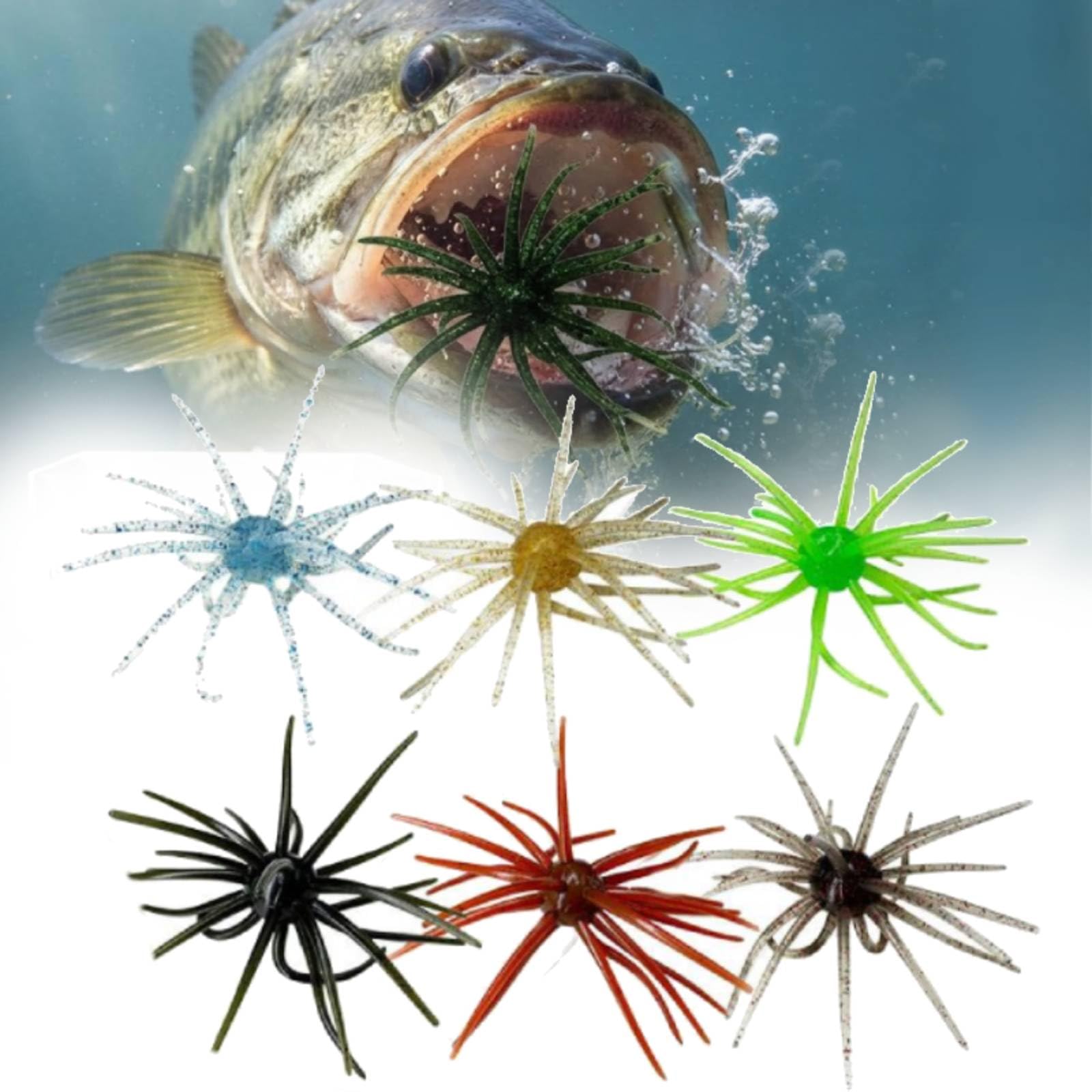 6Pcs Tentacle Creature Lure, Finesse Lifelike Fishing Lures with Multiple Tentacles, Floating Seaurchin Bait,Soft Plastic Baits for Bass Fishing, Drop Shot,Wacky Rig/Neko Rig and Finesse,Slow Sinking