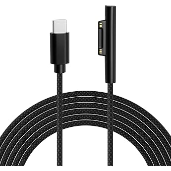 surface usb-c charging cable 2.0 m nylon braided 45w 15v/3a pd compatible for microsoft surface pro 3/4/5/6/7 go 2 laptop 1/2/3 book1/2. pd power supply required
