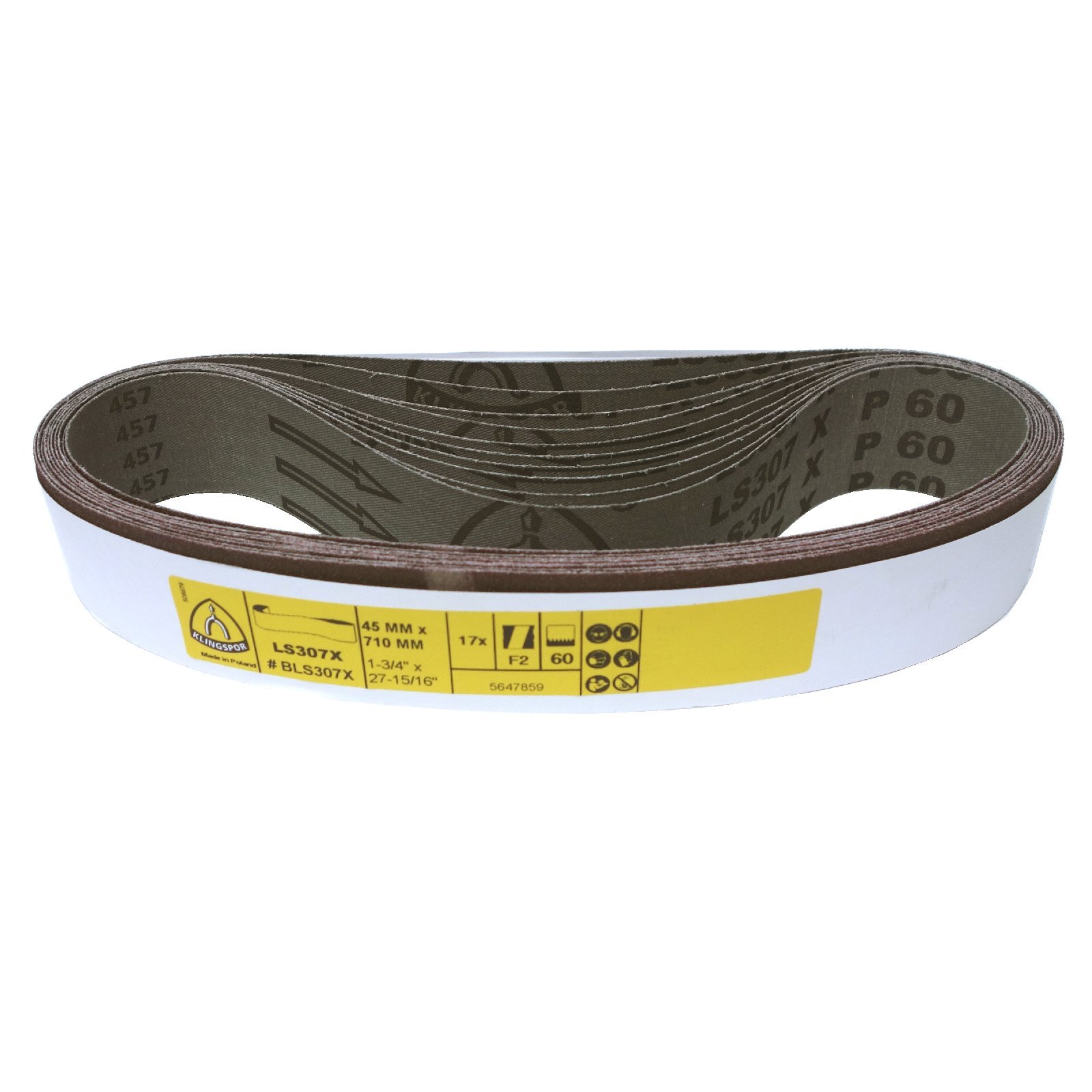 Bandes Ponçage 45x800mm Grain P100 Klingspor Bande Abrasive LS307X - 45 X 710 Mm - Grain P100 - Lot De 10 - Pour Bois Et Métal - Support En Tissu Semi -flexible Indéchirable
