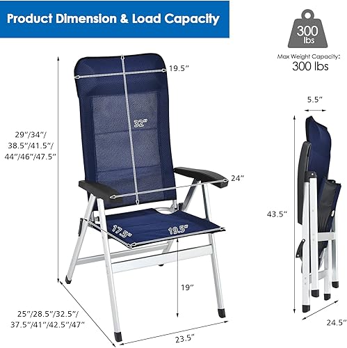 Miniatura 3 de Tangkula Juego de 2 sillas plegables para patio, sillas reclinables portátiles con respaldo ajustable de 7 posiciones y reposacabezas acolchado,