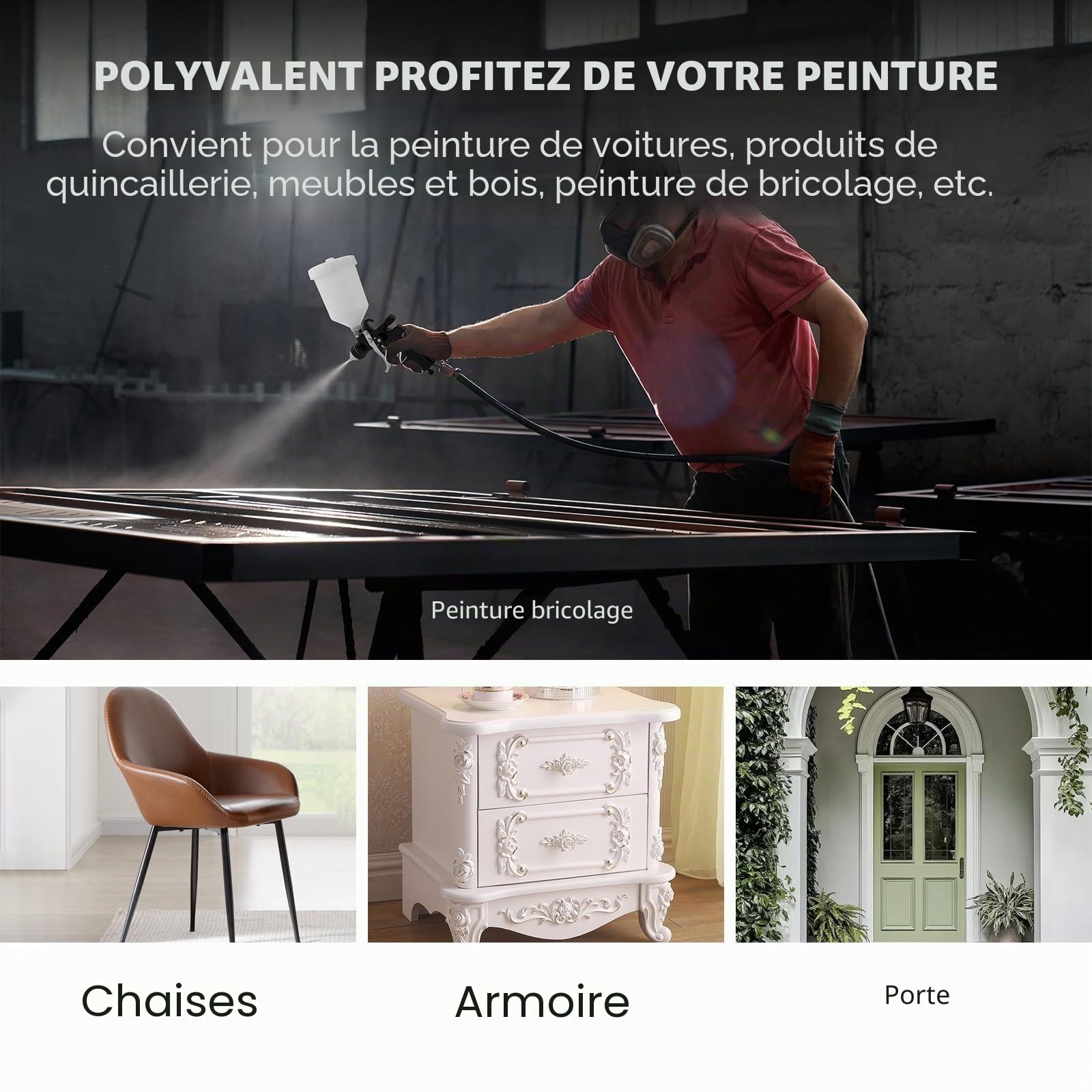 RRJ HVLP - Pistolet à Peinture Professionnel - avec 3 Buses de 1,4/1,7/2,0 mm - Pistolet à Peinture Professionnel à air comprimé - avec gobelet en Plastique de 600 ML - avec régulateur de Pression
