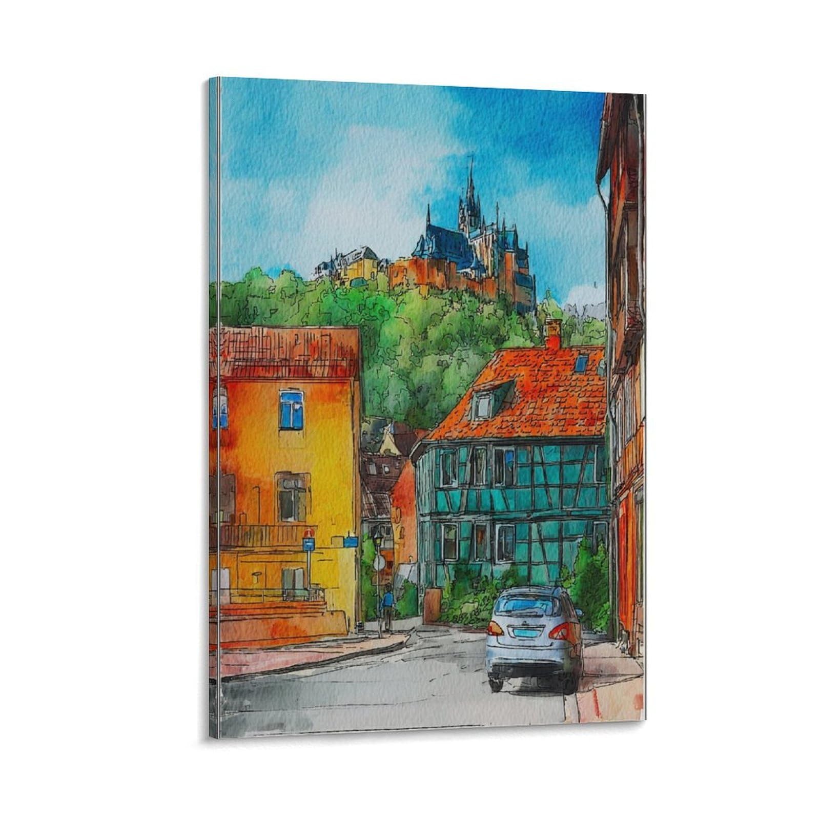 Cnaheiz Frame-Style Wernigerode Germany 24X36inch(60X90cm) Vintage Travel Poster Watercolor Canvas Art