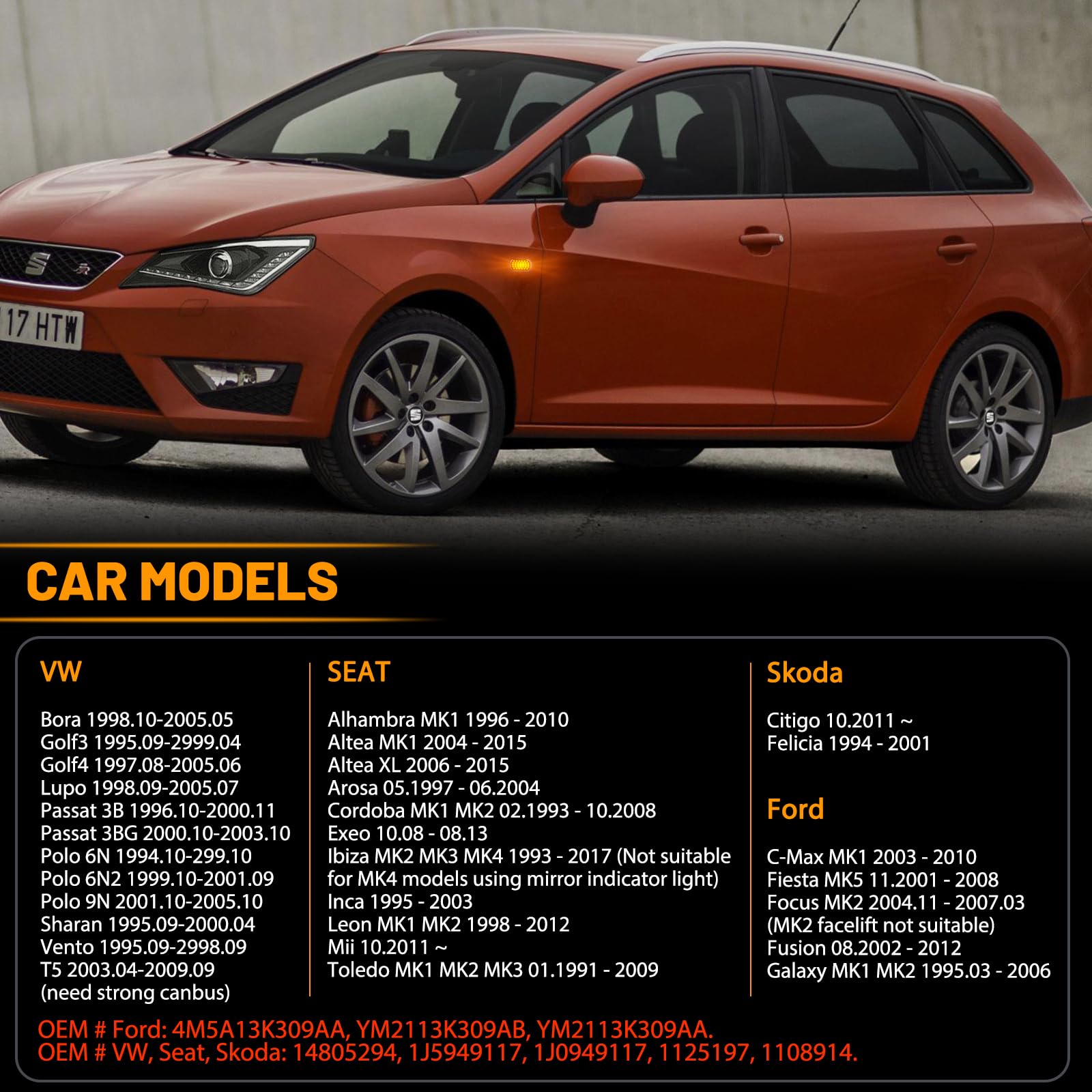 Strzałki boczne LED do VW Bora Golf 3 4 Wolf Polo 6N 9N Sharan Vento T5, LED Canbus kierunkowskazy boczne