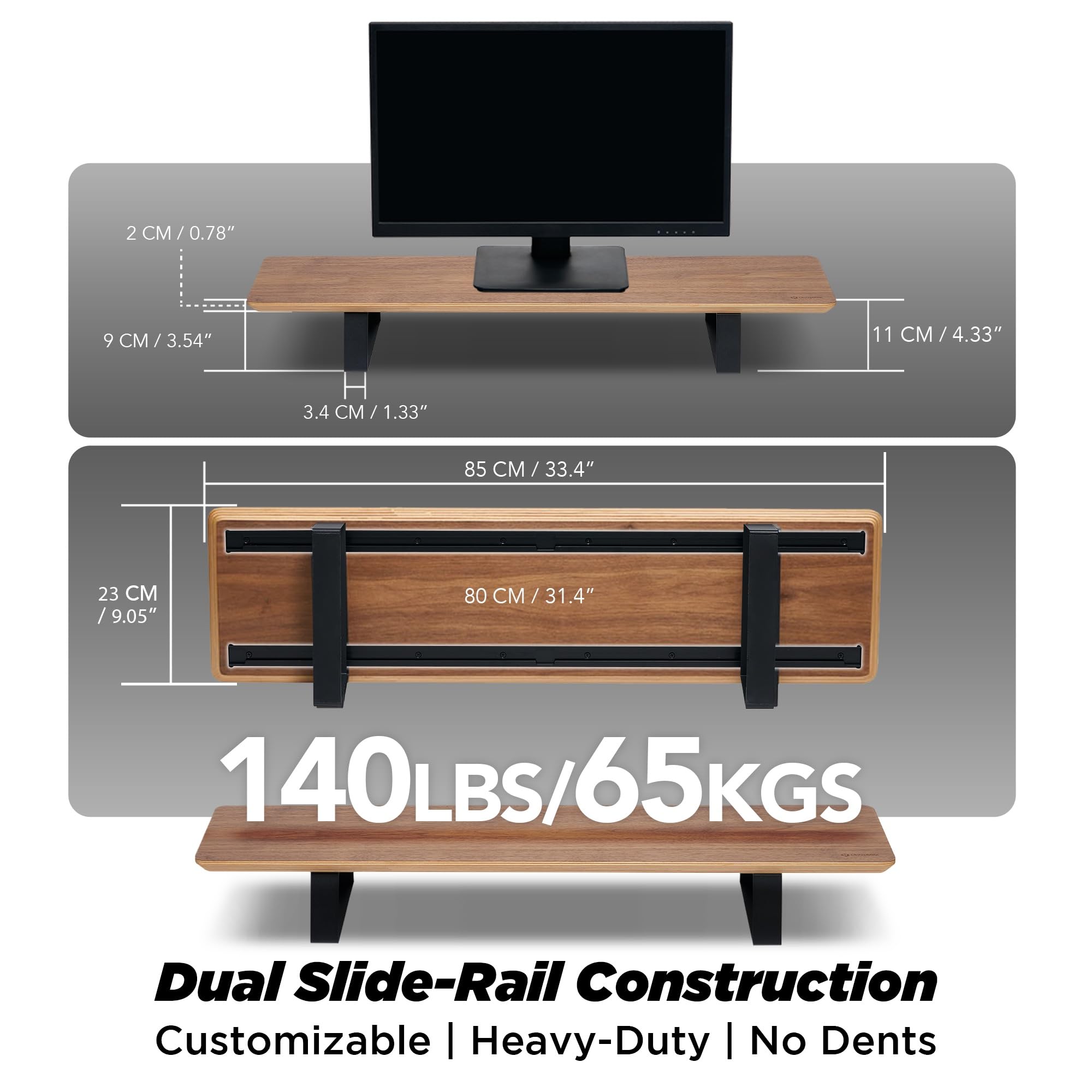 ULTRARM Moodular Supporto per Monitor in Legno da 85 cm (33,4") Organizzatore da Scrivania con Guide Scorrevoli in Metallo per Cassetto, Vassoio, Laptop, Tablet, Telefono e Cuffie Supporto Regolabile
