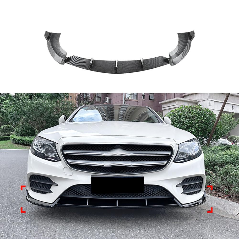 Front Bumper Lip Chin Spoiler for Benz E Class W213 Prophase 2016-2020 E260 E43 AMG, Bumper Lip Spoiler Diffuser Front Bumper Lip Auto Modified Accessory,2 Carbon Fiber Texture