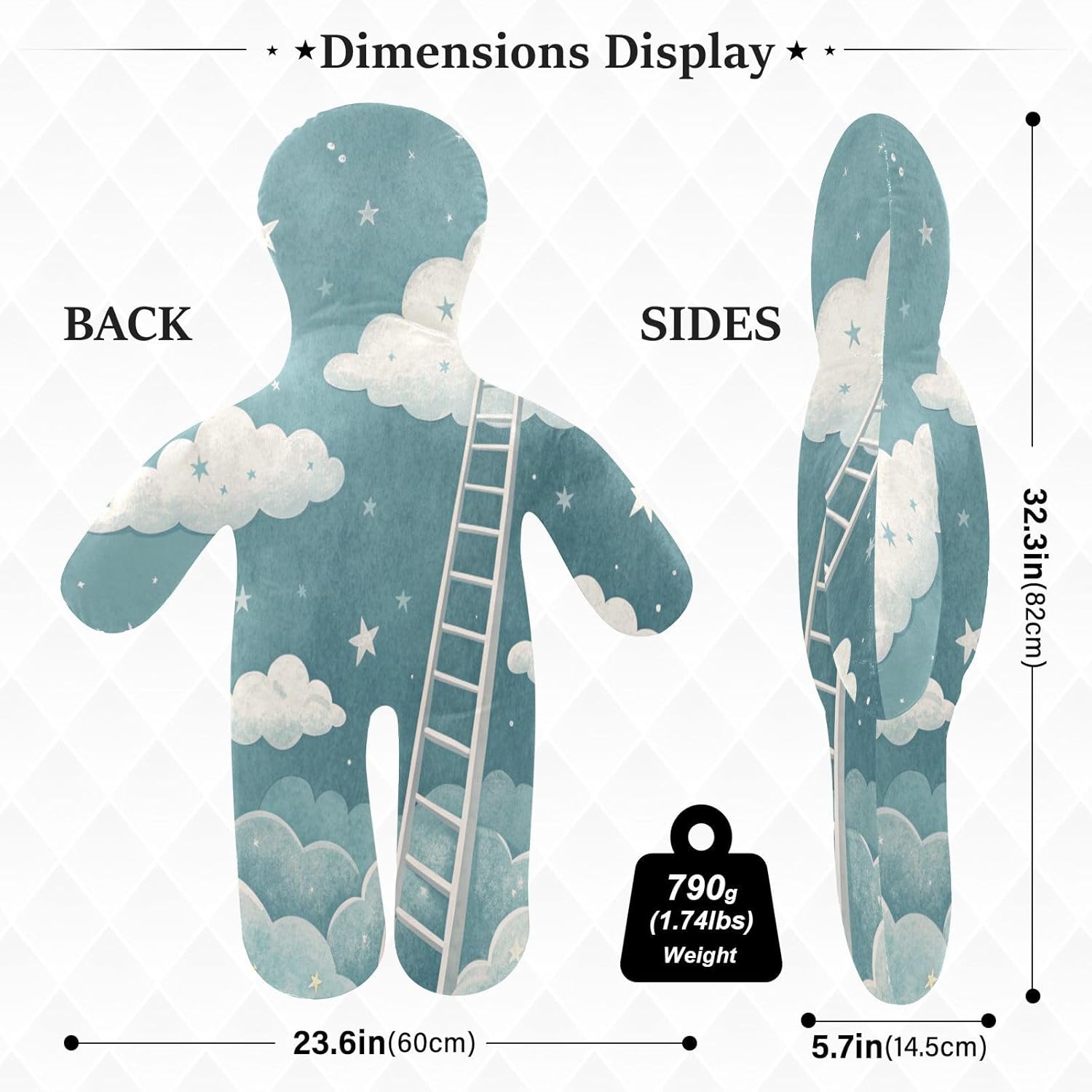 White Clouds Human-Shaped Pillow Soft Body Pillows Washable Velvet Pillows for Anxiety Relief Sleeping Cuddling & Support