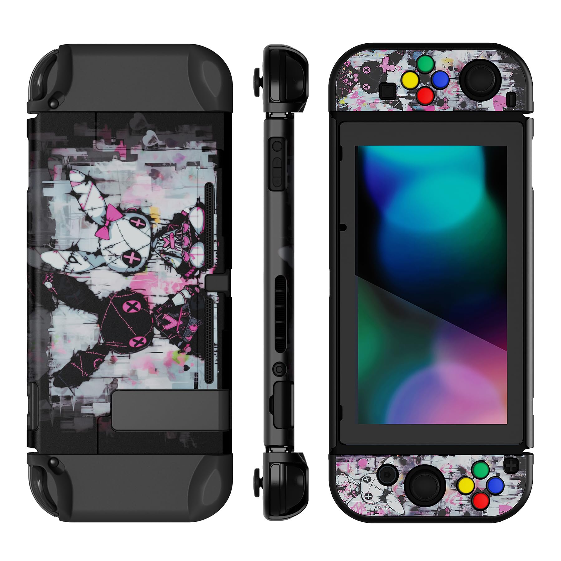 eXtremeRate PlayVital Cover Protettiva Compatibile con Nintendo Switch, Custodia Copertura Rigida Separabile Compatibile con Joycon Console, Coniglietti Punk