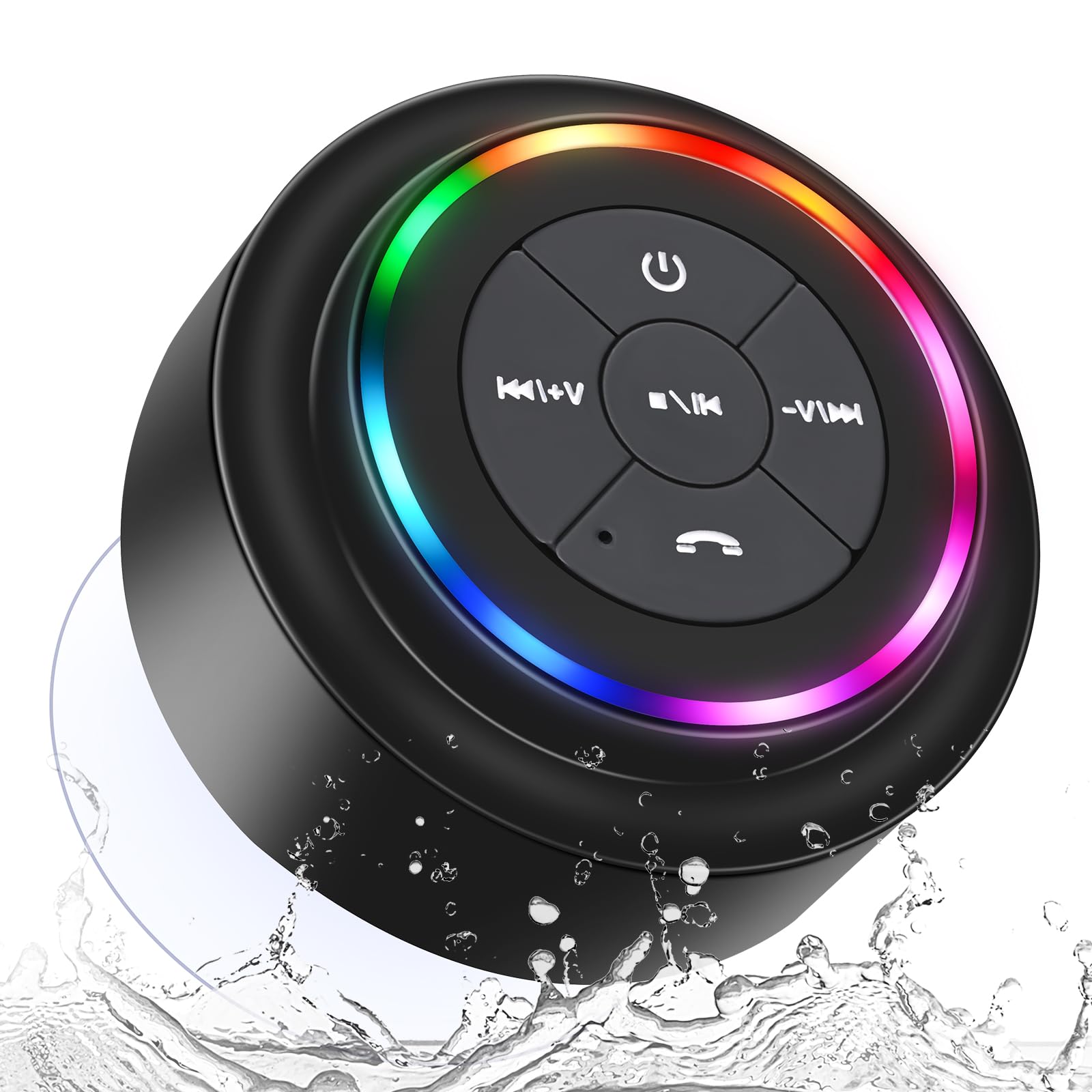 HAISSKY Bluetooth Shower Speakers, Portable Wireless Speaker with Suction Cup, IP67 Waterproof Speaker with LED Light, Pairs Easily to Phones, Tablets, Computer, Gift for Men & Women