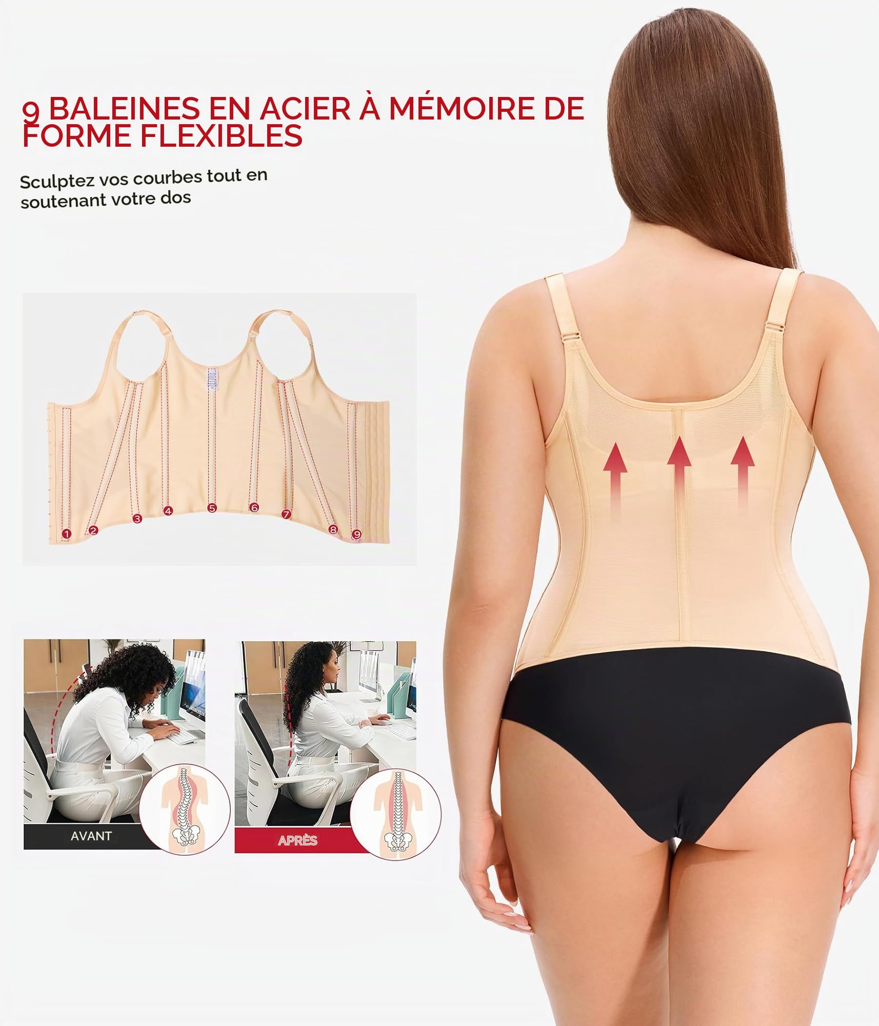 Nebility Femme Gaine Amincissante Ventre Plat Invisible Corset Minceur Waist Trainer Serre Taille Body Gainant Femme Ventre Plat Ceinture Post Accouchement