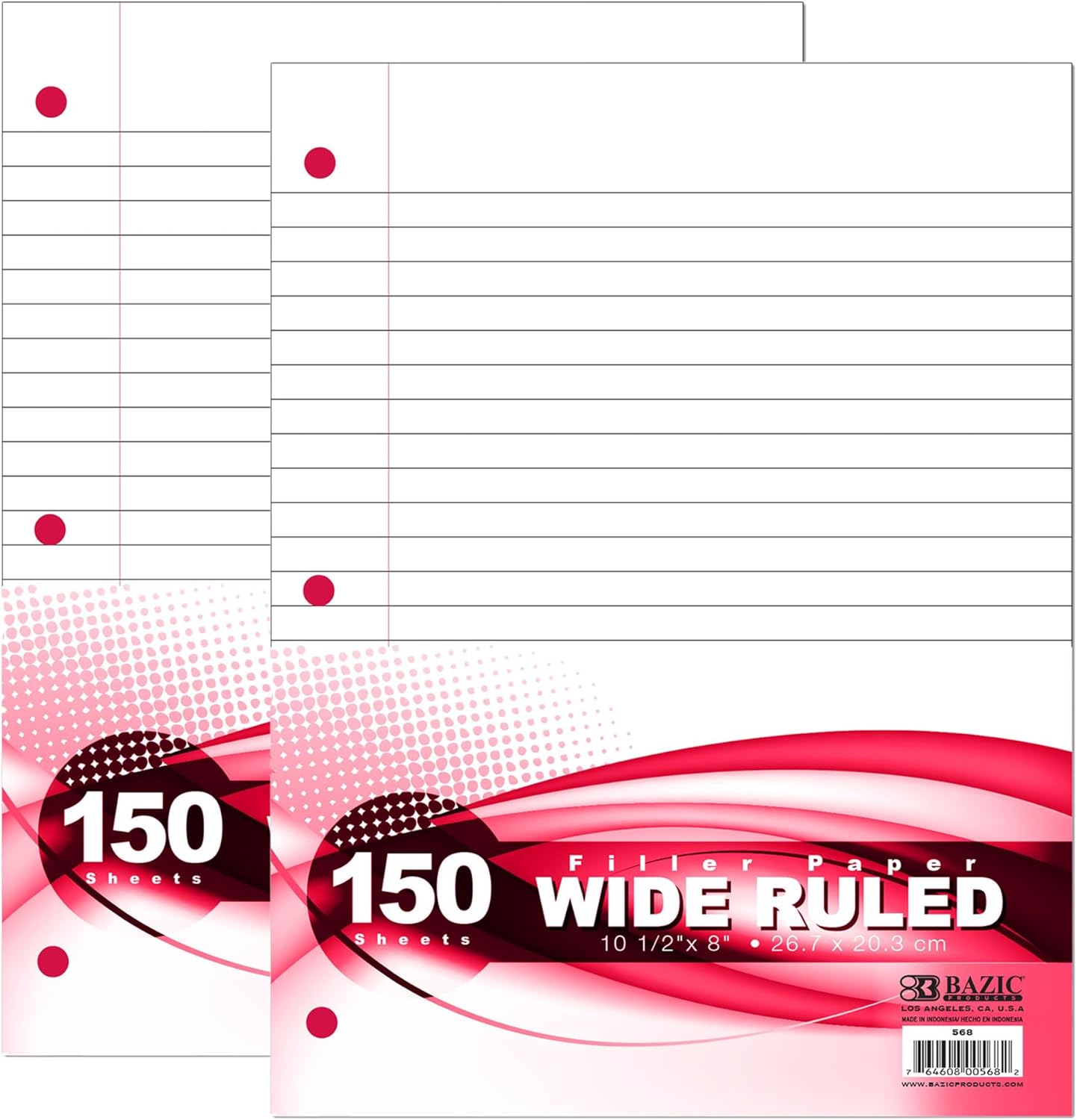 BAZIC – Papel de relleno de hojas sueltas de 150 pulgadas, 3 agujeros perforados para carpetas de anillos, para oficina, escuela, estudiantes,