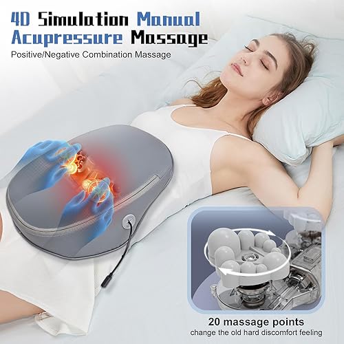 Miniatura 4 de Masajeador inalámbrico de espalda y cuello con calor, para aliviar el dolor de tejido profundo, almohada de masaje eléctrica recargable inalámbrica