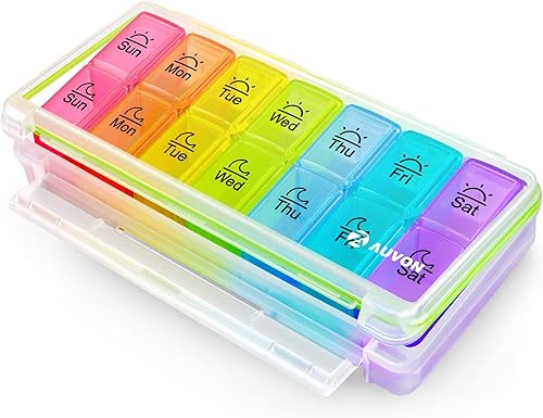 Miniatura 1 de AUVON iMedassist - Organizador semanal de pastillas dos veces al día pastillero de 7 días con diseño a prueba de humedad y compartimentos extraíbles