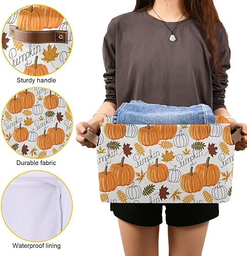 Miniatura 7 de senya Cesta de Acción de Gracias, cesta de otoño, hojas de calabaza, plegable, de tela, plegable, organizador para almacenamiento