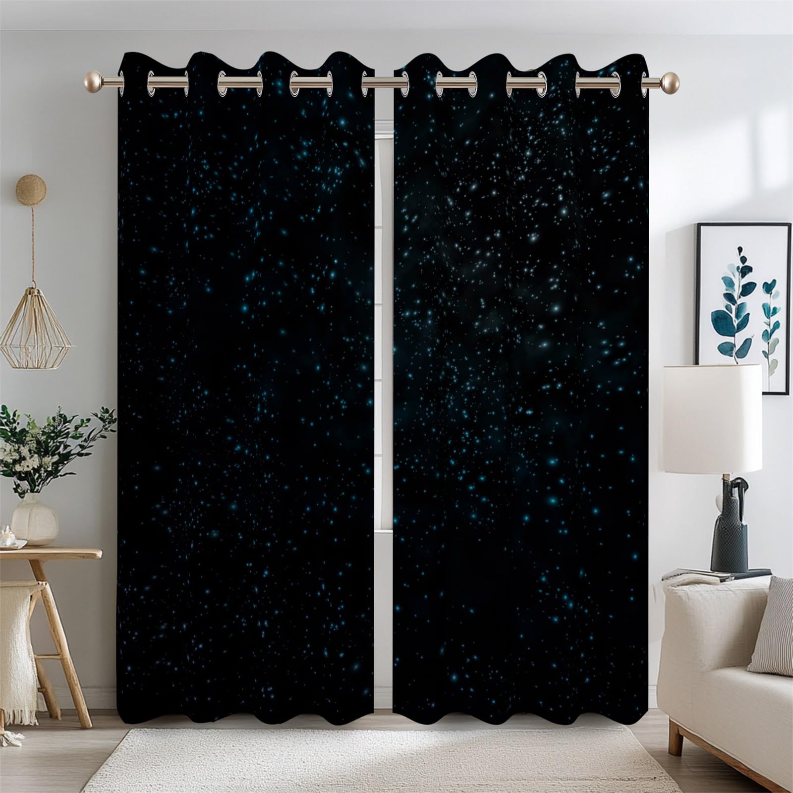 Ttincceer Starry Night Blackout Curtains for Bedroom Dark Blue Outer Space Universe Galaxy Stars Window Curtain Drapes for Boys Kids Living Room Decor 2 Panels Set Light Blocking 135x215cm