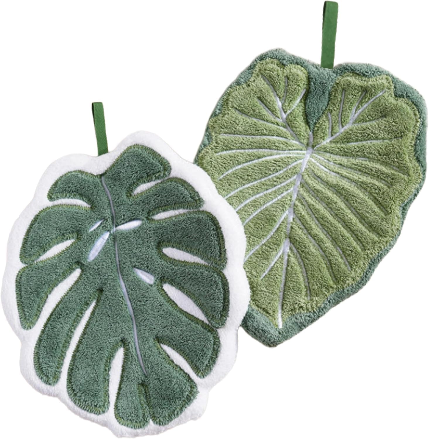 GREEN OASIS Leaf Shaped Hanging Hand Towel, Ultra Soft Quick Dry Kitchen Towel & Bathroom Hand Towel, Cute Monstera Leaf Towel, Super Absorbent Plant Gift, Bathroom & Kitchen Accessories