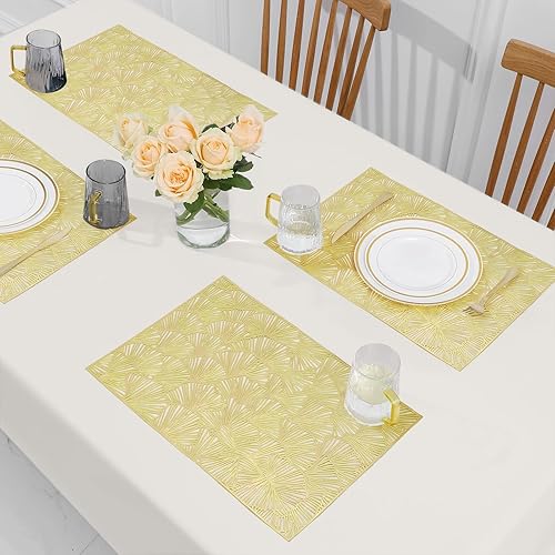 Vista 21 de Juego de 12 manteles individuales redondos de color oro rosa, manteles individuales de vinilo, manteles individuales para mesa de cocina, mesa