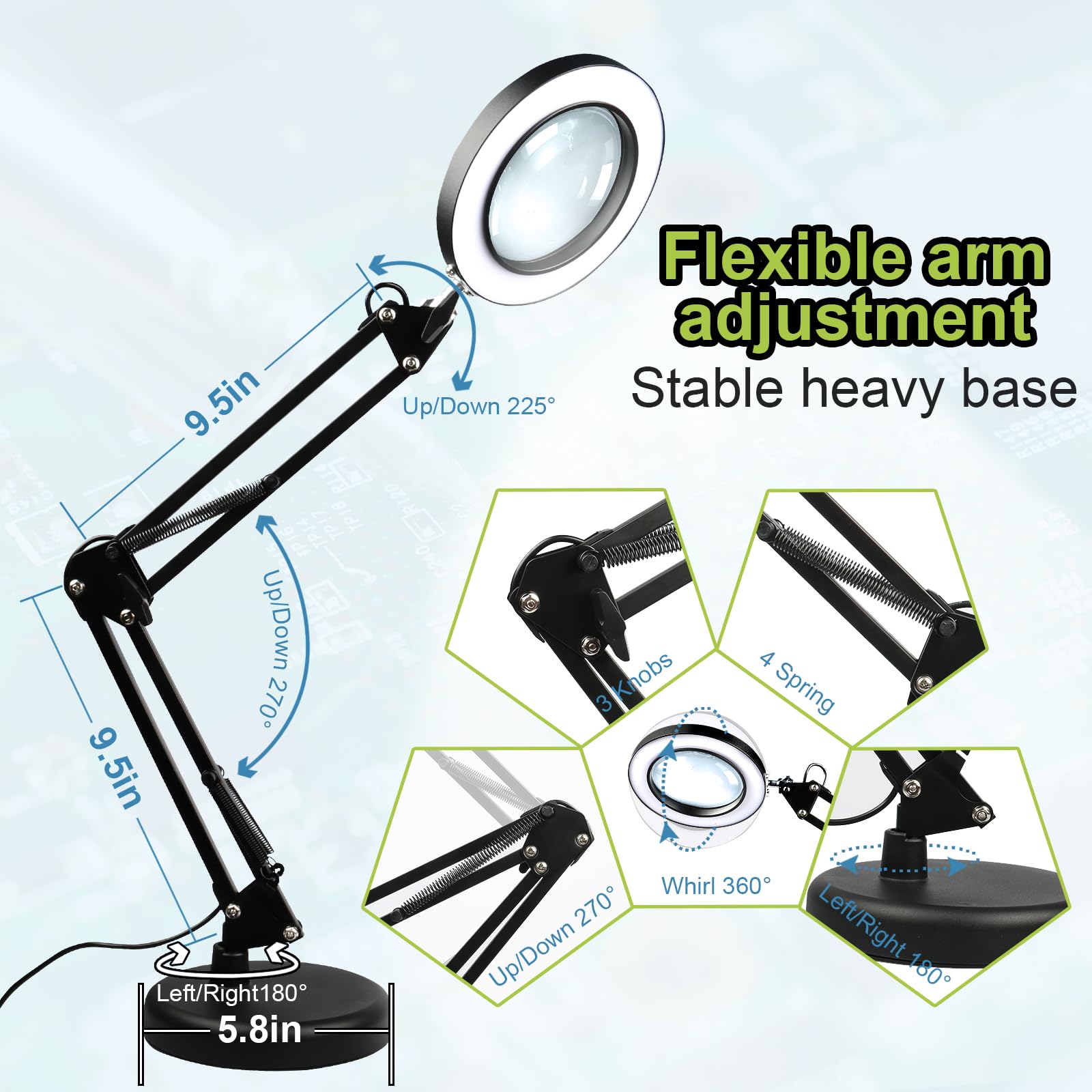 Zhiwei 10x Magnifying Glass with Light and Stand, 3 Color Modes Desk Lamp, Adjustable Swing Arm - Image 3