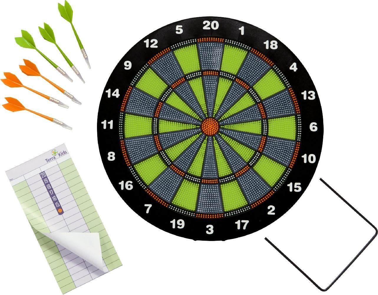HABA 304425 - Terra Kids Softdart, Dartspiel für Kinder ab 6 Jahren, mit Dartscheiben-Ø 41,3 cm, Block und 6 Pfeilen mit Sicherheits-Kunststoffspitze je 13,5 cm lang, in- und Outdoor