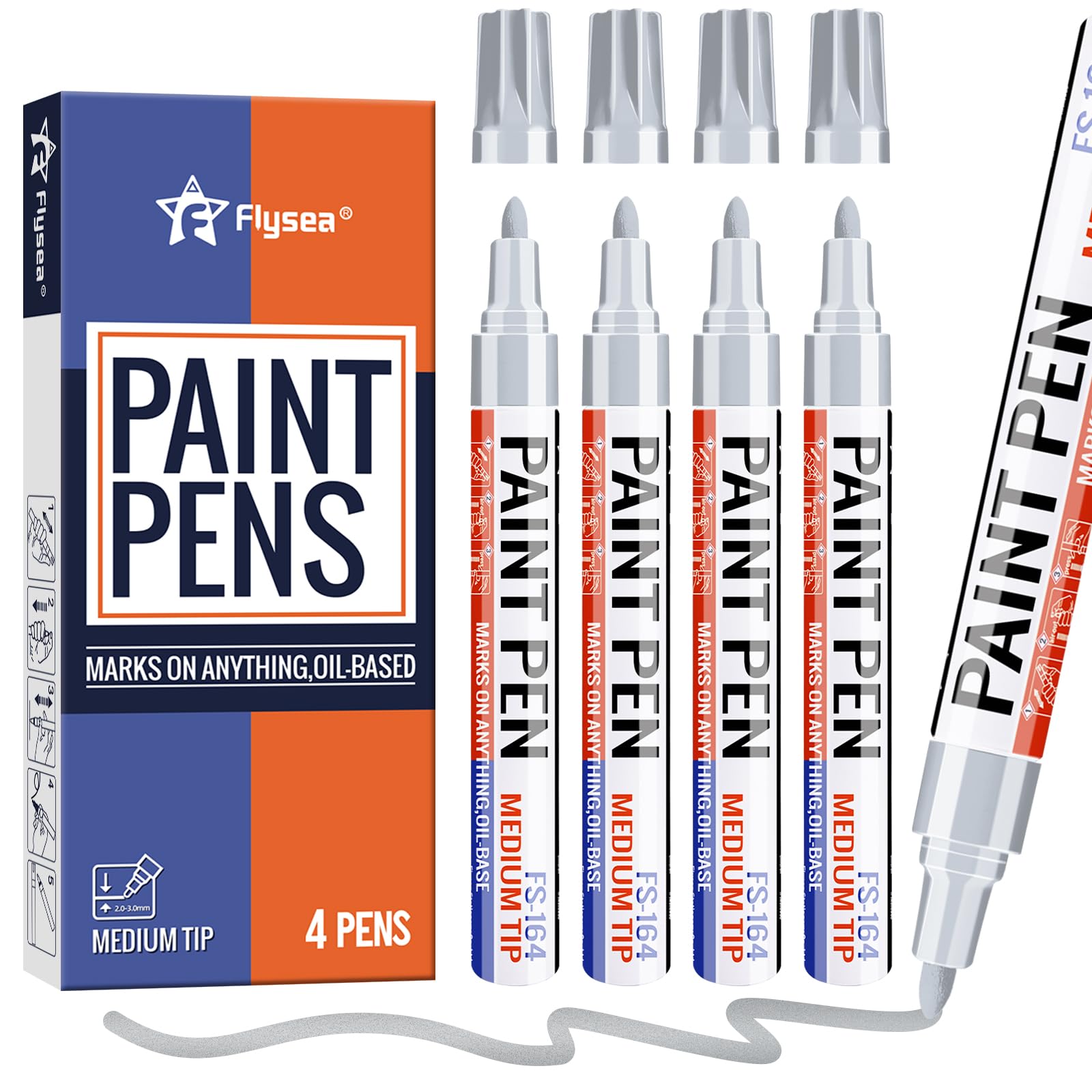 Alitastro Silver Paint Pens 4 Pcs Oil Based Medium Tip Permanent Marker Pen — image 1