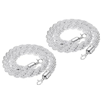 PATIKIL Stanchion Rope, 2 Pack 1.2m/3.9Ft Barrier Rope Twisted Post Ropes for Posts Stands Queue Divider Crowd Control of Hotel, White Silver