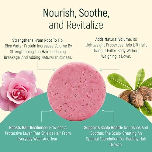 Miniatura 5 de Barra de champú de agua de proteína de arroz sólido con jabón para el cabello con efecto acondicionador - Barras de champú para cabello con todos