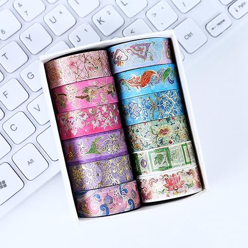 Vista 47 de Juego de 12 rollos de cinta adhesiva Galaxy Washi, cinta adhesiva decorativa de lámina dorada para álbumes de recortes, diario, planificador, Galaxy
