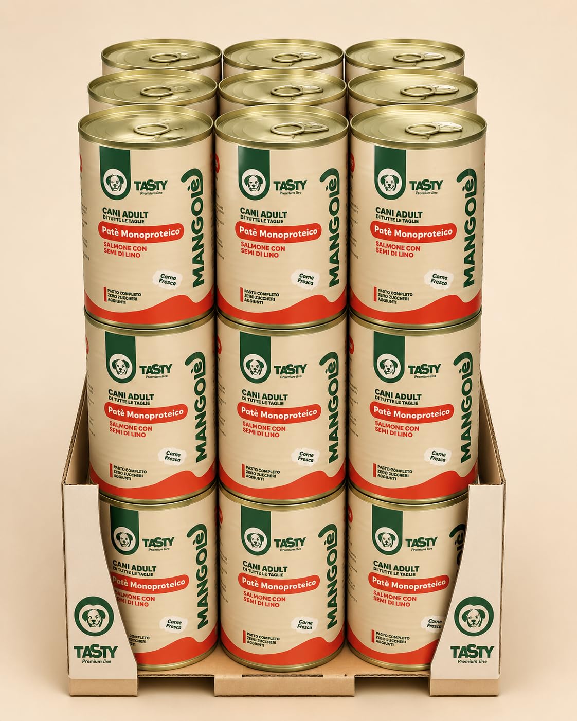 Dog Patè Monoproteico Salmone con Semi di Lino 400 g Alimento Umido Completo per Cani Adulti con FOS e Minerali (36 Pezzi)