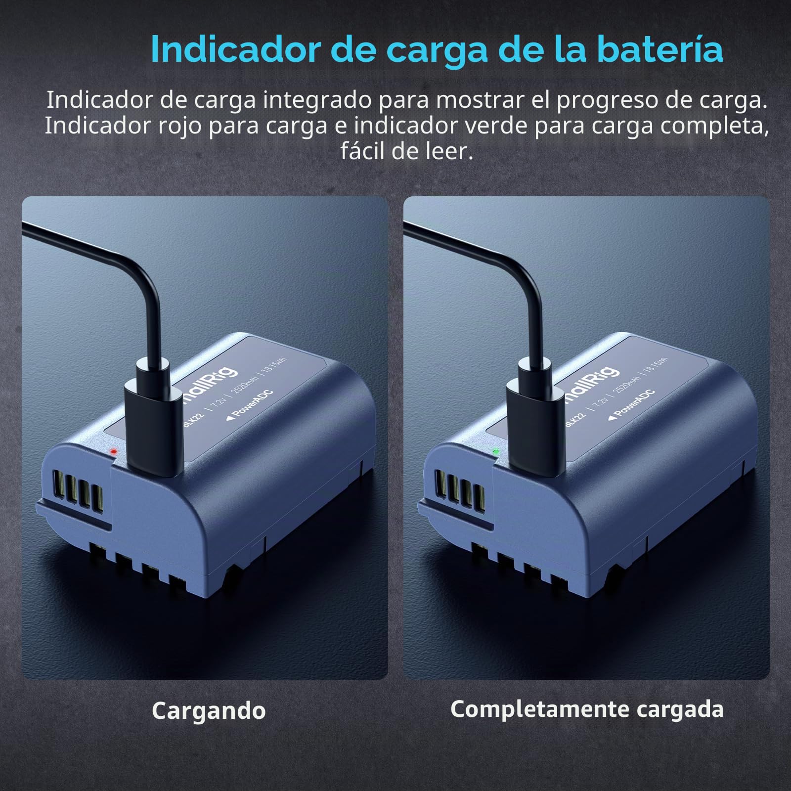 SMALLRIG Batería Compatible con DMW-BLK22 de Repuesto de 2520mAh con Puerto USB-C,Battery Completamente Cargada Durante 2,5h para Panasonic LUMIX S5,S5II,GH7,GH6,GH5,S9,S9II,S5 IIX,Azul - 4906