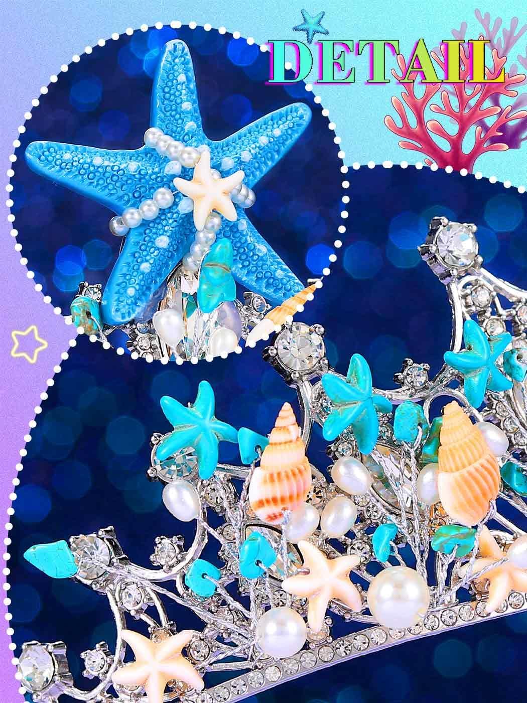 Mermaid Crown Seashell Tiara Starfish Headpiece Hair Accessories for Women - Image 5