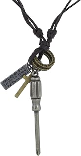 ZIVOM® Hip Hop Punk Screw Driver Cross Bronze Vintage Dog Tag Oxidised Afghani Bohemian Tribal Leather Pendant Chain Boys Price In India