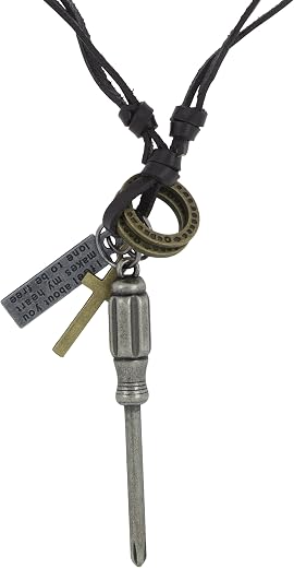 ZIVOM® Hip Hop Punk Screw Driver Cross Bronze Vintage Dog Tag Oxidised Afghani Bohemian Tribal Leather Pendant Chain Boys