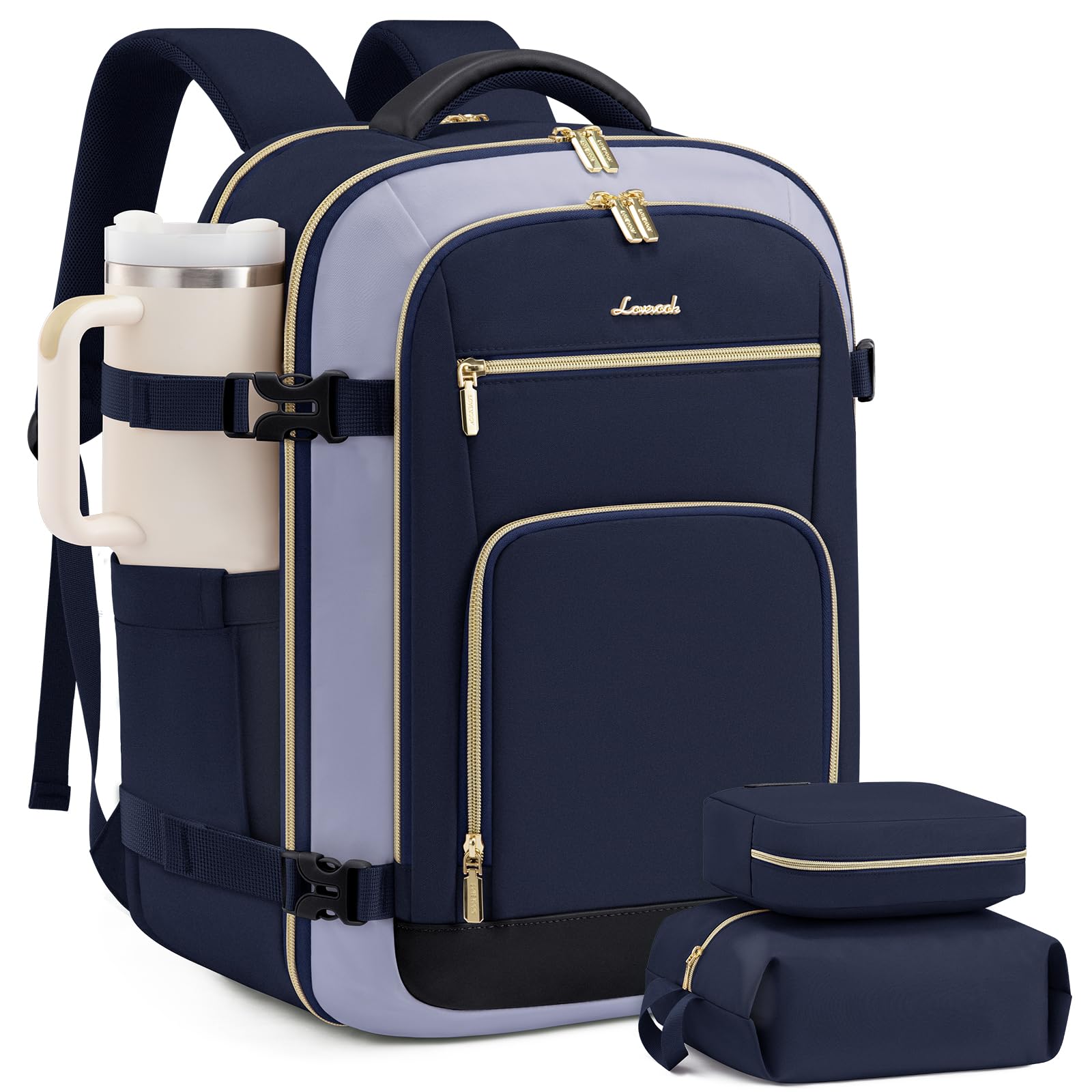 LOVEVOOK Carry On Travel Backpack For Women, 50L TSA Personal Item Backpack Flight Approved, Travel Bag for Airplanes Fit 18 Inch Laptop, Business Weekender Overnight Waterproof Daypack with 3 Cubes