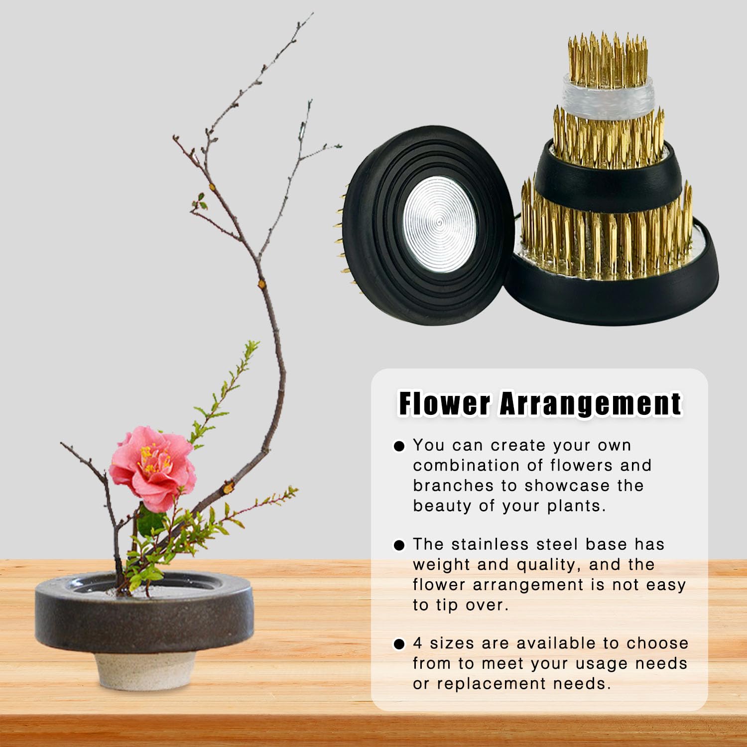 Ovtai 4 Pezzi Flower Frog, Misure Differenti Ikebana Kenzan, Perno Disposizione Fiori con Spazzola Pulizia, Disposizione dei Fiori Pin, Rana Fiore Adatto per Negozio di Fiori Ristorante Soggiorno