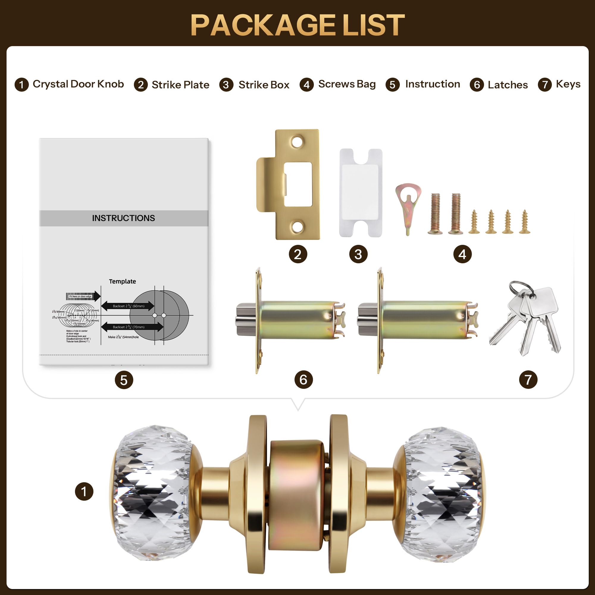 Crystal Door Knobs with Lock - Elegant Gold Design -7