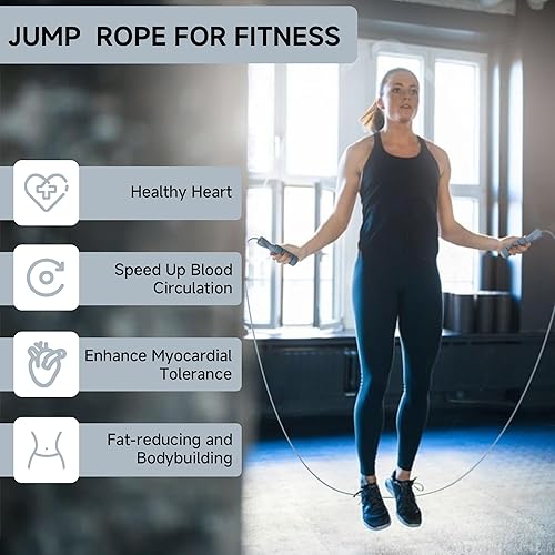 Miniatura 7 de OVICX Cuerdas de saltar para fitness para mujeres, hombres y niños, cuerdas de saltar ajustables sin enredos para entrenamiento con rodamientos de