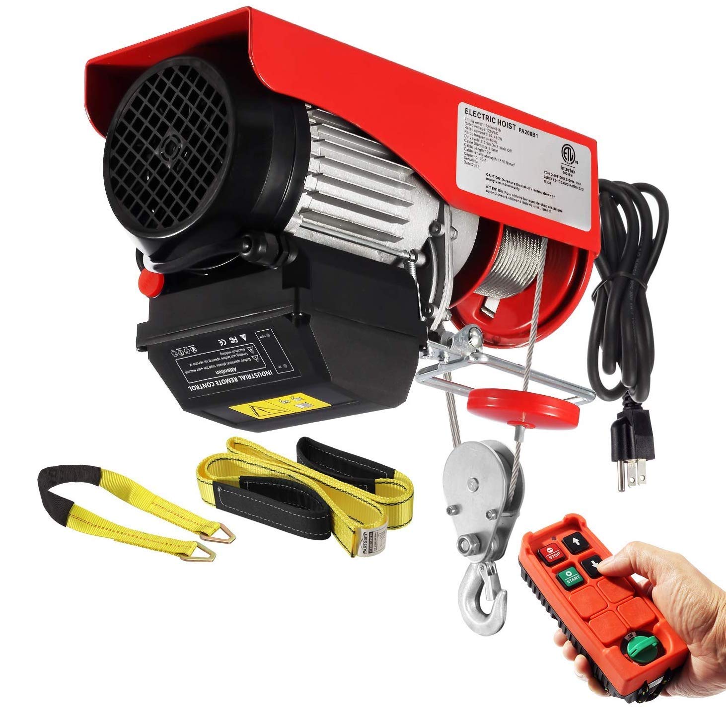 Partsam 440lbs Automatic Lift Electric Cable Hoist with Wireless Remote