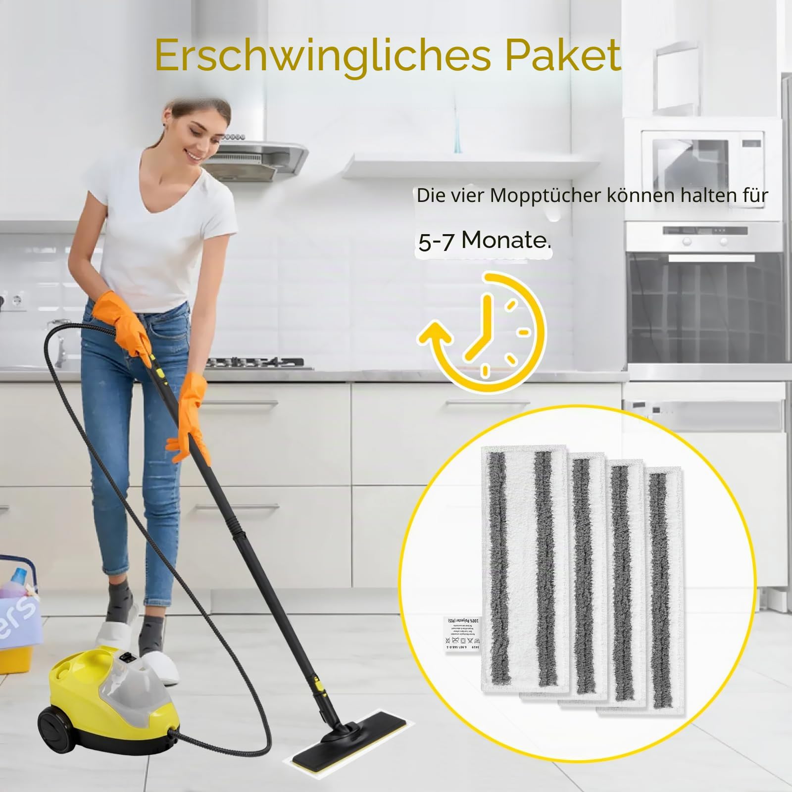 Gudotra Reinigungstücher für Dampfreiniger Kärcher Easyfix SC2 SC3 SC4 SC5, Mikrofasertücher für Kärcher Easyfix SC Serie (grauer Streifen, 4 Stück)