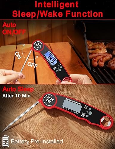 Miniatura 4 de Termómetro digital para carne, termómetro de comida de lectura instantánea para cocinar parrilla, freidora de barbacoa, pantalla impermeable y