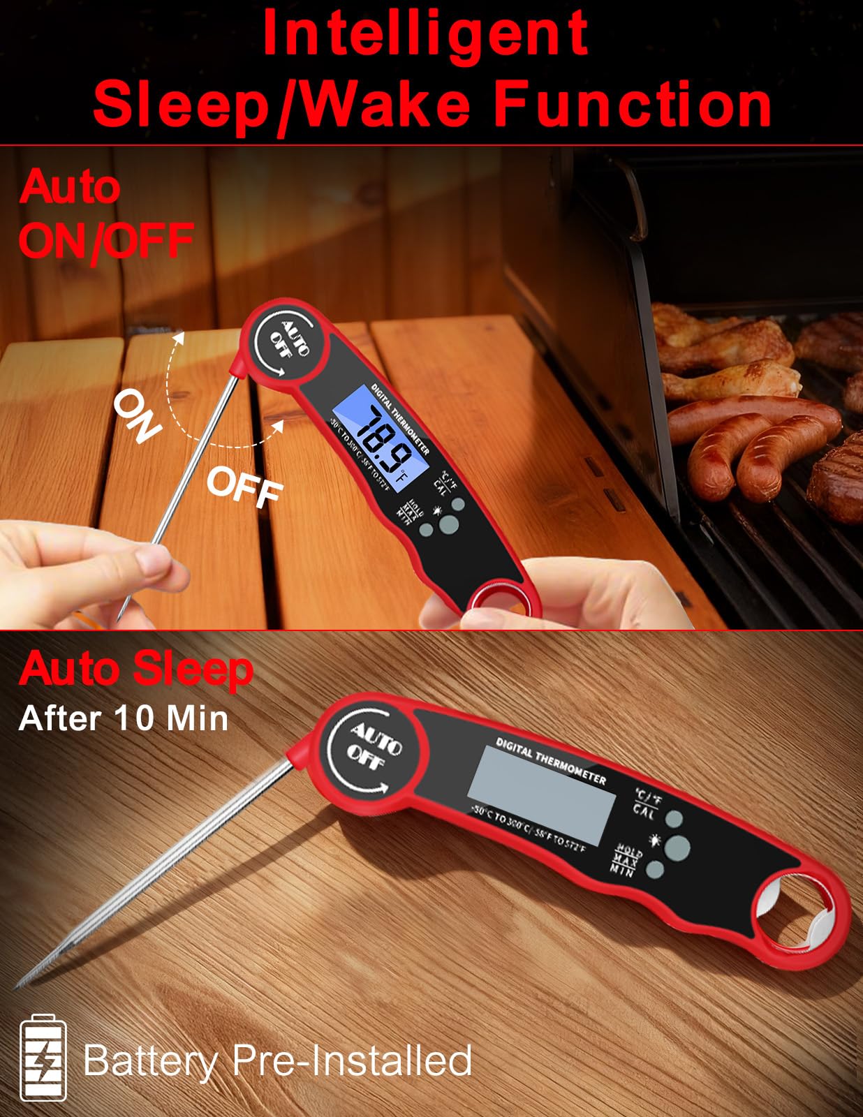Fleischthermometer Digital, Sofort ablesbares Lebensmittelthermometer zum Kochen Grill BBQ Fritteuse, Wasserdicht & Hintergrundbeleuchtetes Display Digitales Fleischthermometer - Küchenhelfer