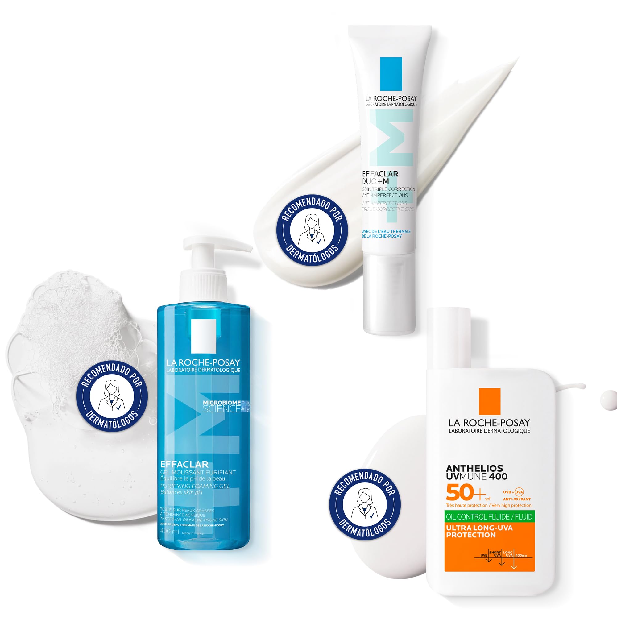 La Roche-Posay Effaclar Gel Limpiador Espumoso 400 ml + Effaclar Duo+M Tratamiento Anti-Imperfecciones 40 ml + Anthelios Uvmune 400 Fluid Oil Control