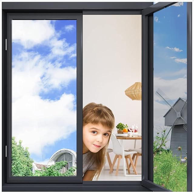 Lifetree One Way Window Film: Reflective Window UV Film, Mirror Anti Glare Window Film Privacy One Way Clear Heat Control Window Tint Film Sun Blocker for Home, Office (Silver, 44.5*200cm)