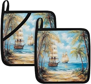 Set of 2 Palms (1) Pot Holders Kitchen Decorative Heat Resistant Potholder Hot Pads for Cooking Baking Microwave Oven End Dishes BBQ Holiday Decors