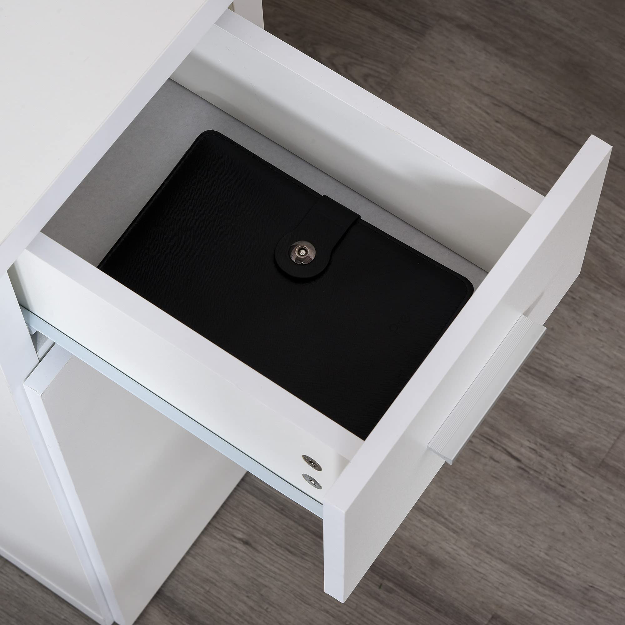 HOMCOM Scrivania Angolare con Cassetto, Armadietto e Mensole, Bianco | Moderna, in Legno, Arredamento per Ufficio e Casa