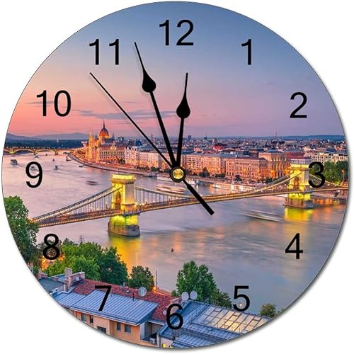 Miniatura 10 de Reloj de pared silencioso de PVC que no hace tictac, hermoso collage con acceso al mar, las antiguas casas de Venecia, flores y cascadas C 20,
