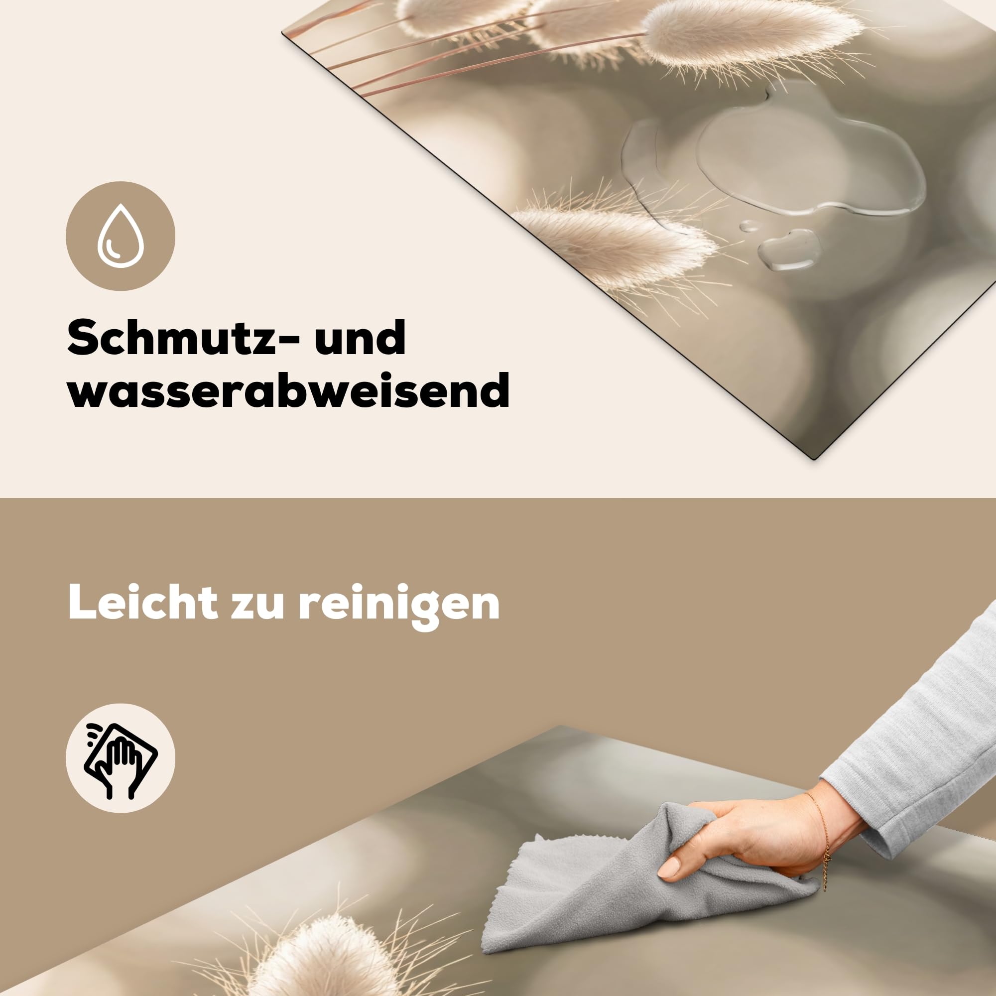KitchenYeah© Herdabdeckplatte 81x52 cm Induktion Schutzmatte Küche Herdabdeckung Ceranfeld Induktionsmatte Cerankochfeld Abdeckung Haselschwanzgras - Weiß - Sonnenlicht