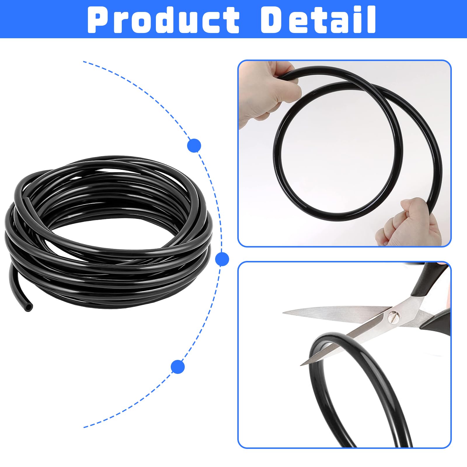 Tubo pneumatico da 20 m, tubo pneumatico da 6 mm con 4 connettori pneumatici, tubo dell'aria compressa per dispositivi pneumatici, industria e casa (nero)