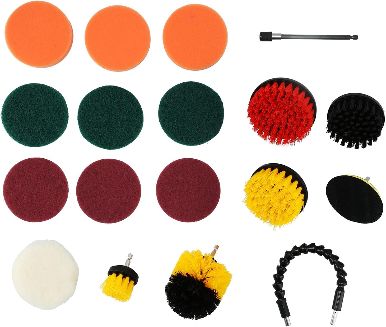 19PCS Drill Brush Kit, Electric Scrubber Cleaning Set with Polishing Pads, Power Scrubber for Car Bathroom Kitchen, Includes 5 Brushes 3 Scouring Pads 4 Sponges for Waxing Polishin